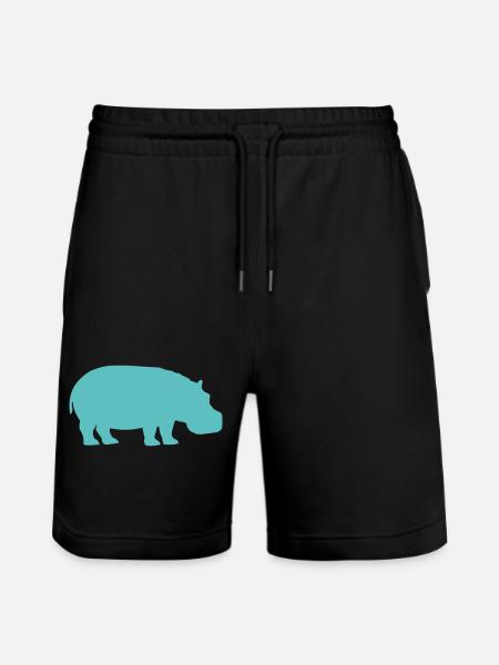 Turquoise Hippo Silhouette - Stanley/Stella Trainer Unisex Organic Jogging Shorts - black