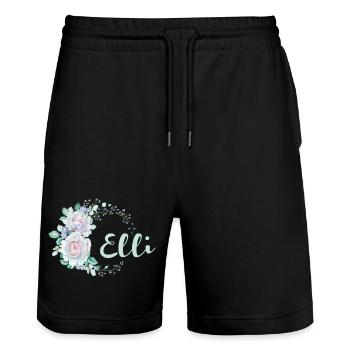 Blumenkreis Elli Monogramm - Stanley/Stella Unisex Bio Joggingshorts Trainer  - Schwarz - Vorne - Nik (191cm) & Marisol (170cm)