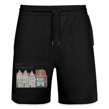 Bremer Markt Fassaden handgezeichnet - Stanley/Stella Unisex Bio Joggingshorts Trainer  - Schwarz - Vorne - Nik (191cm) & Marisol (170cm)
