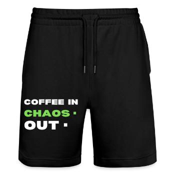 Coffee in chaos. Out  - Stanley/Stella Trainer Unisex Organic Jogging Shorts - black - Front - Nik (191cm) & Marisol (170cm)