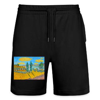 Paysage toscane - Short de jogging bio TRAINER Stanley/Stella unisexe - noir - Devant - Nik (191cm) & Marisol (170cm)