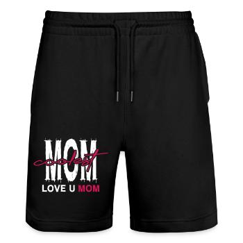Mom_Coolest_Love_You_Mom - Short de jogging bio TRAINER Stanley/Stella unisexe - noir - Devant - Nik (191cm) & Marisol (170cm)