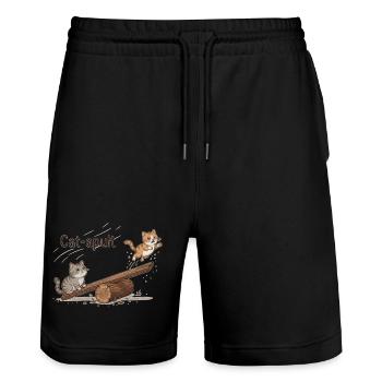Catapult Katzenabenteuer - Stanley/Stella Unisex Bio Joggingshorts Trainer  - Schwarz - Vorne - Nik (191cm) & Marisol (170cm)