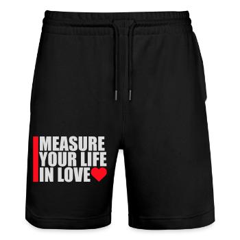 Measure Your Life In Love Inspirierend Liebe Logo - Stanley/Stella Unisex Bio Joggingshorts Trainer  - Schwarz - Vorne - Nik (191cm) & Marisol (170cm)