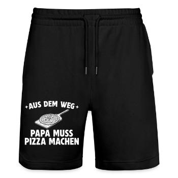 Papa muss Pizza machen - Pizzabäcker - Stanley/Stella Unisex Bio Joggingshorts Trainer  - Schwarz - Vorne - Nik (191cm) & Marisol (170cm)