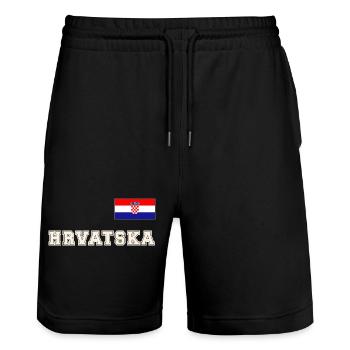 Kroatien Trikot Look – HRVATSKA mit Fahne Flagge - Stanley/Stella Unisex Bio Joggingshorts Trainer  - Schwarz - Vorne - Nik (191cm) & Marisol (170cm)
