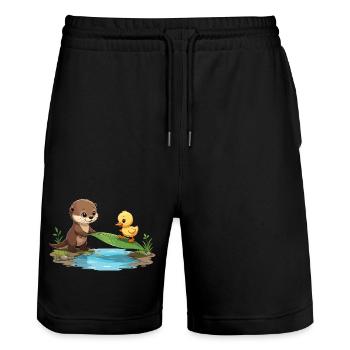 Loutre et canard de la rivière - Short de jogging bio TRAINER Stanley/Stella unisexe - noir - Devant - Nik (191cm) & Marisol (170cm)