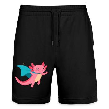 Super-héros Axolotl Rose - Enfants du design de comics mignons - Short de jogging bio TRAINER Stanley/Stella unisexe - noir - Devant - Nik (191cm) & Marisol (170cm)