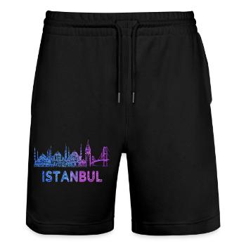 Istanbul Skyline Skizze - Stanley/Stella Unisex Bio Joggingshorts Trainer  - Schwarz - Vorne - Nik (191cm) & Marisol (170cm)
