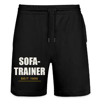 Sofa Trainer Seit 1990 - Stanley/Stella Unisex Bio Joggingshorts Trainer  - Schwarz - Vorne - Nik (191cm) & Marisol (170cm)