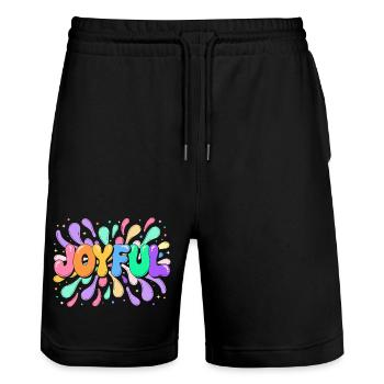 Lettrage Joyeux en éclats colorés - Short de jogging bio TRAINER Stanley/Stella unisexe - noir - Devant - Nik (191cm) & Marisol (170cm)