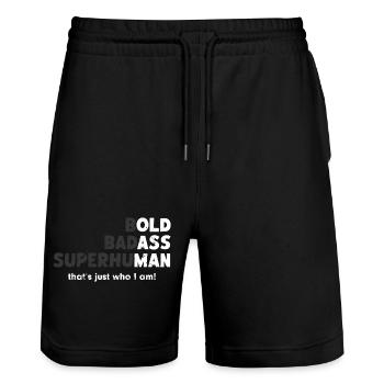 Bold Badass Superhuman - Stanley/Stella Trainer Unisex Organic Jogging Shorts - black - Front - Nik (191cm) & Marisol (170cm)