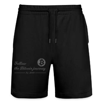 Bitcoin Reise Schriftzug - Stanley/Stella Unisex Bio Joggingshorts Trainer  - Schwarz - Vorne - Nik (191cm) & Marisol (170cm)