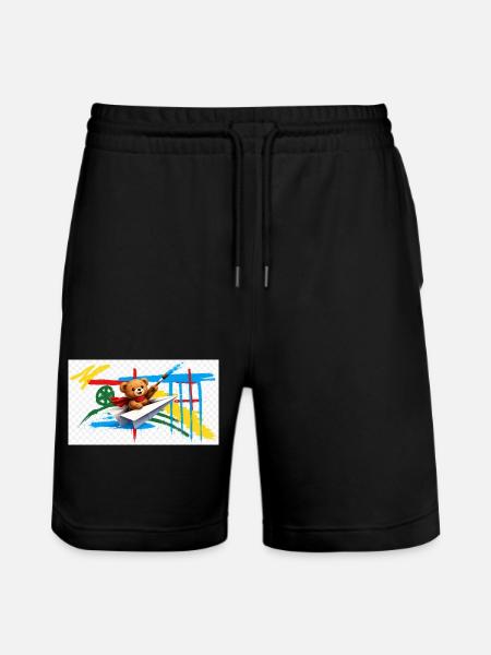 Teddybär fliegt Papierflugzeug - Stanley/Stella Unisex Bio Joggingshorts Trainer - Schwarz