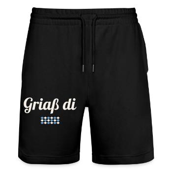 Griaß di – Dialecte bavarois salutant Bavière Toujours verdoyant - Short de jogging bio TRAINER Stanley/Stella unisexe - noir - Devant - Nik (191cm) & Marisol (170cm)