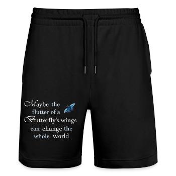 Le battement d’ailes du papillon change le monde - Short de jogging bio TRAINER Stanley/Stella unisexe - noir - Devant - Nik (191cm) & Marisol (170cm)