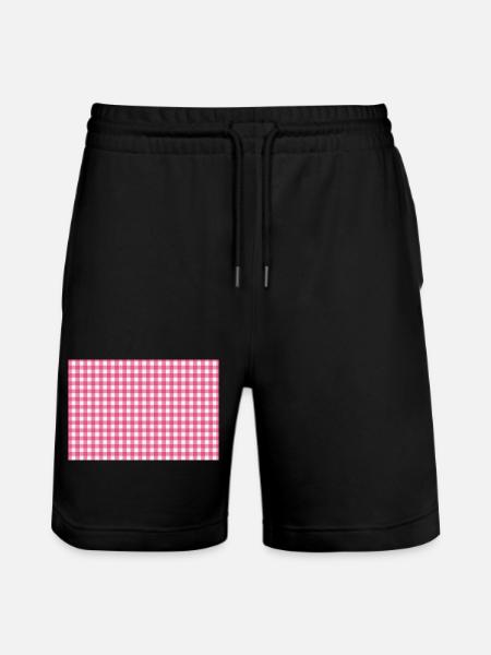 Rosa Gingham-Kariertes Muster - Stanley/Stella Unisex Bio Joggingshorts Trainer - Schwarz
