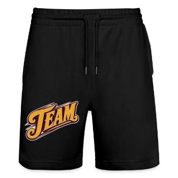 Team - Stanley/Stella Trainer Unisex Organic Jogging Shorts - black - Front - Nik (191cm) & Marisol (170cm)