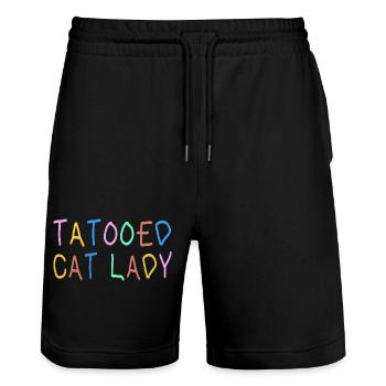 La Chatte Tatouée - Short de jogging bio TRAINER Stanley/Stella unisexe - noir - Devant - Nik (191cm) & Marisol (170cm)