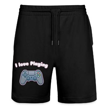 I Love Playing - Gaming Controller Design - Stanley/Stella Trainer Unisex Organic Jogging Shorts - black - Front - Nik (191cm) & Marisol (170cm)