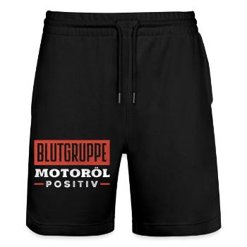 Blutgruppe Motoröl Positiv Auto Kfz Schrauber - Stanley/Stella Unisex Bio Joggingshorts Trainer  - Schwarz - Vorne - Nik (191cm) & Marisol (170cm)