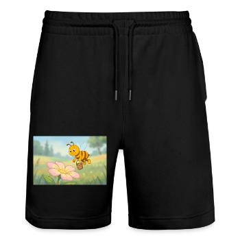 Une jolie abeille avec du miel près de la fleur - Short de jogging bio TRAINER Stanley/Stella unisexe - noir - Devant - Nik (191cm) & Marisol (170cm)
