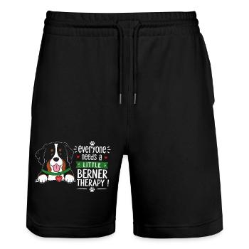 Bernese Mountain Dog Little Berner Therapy Humor - Stanley/Stella Trainer Unisex Organic Jogging Shorts - black - Front - Nik (191cm) & Marisol (170cm)