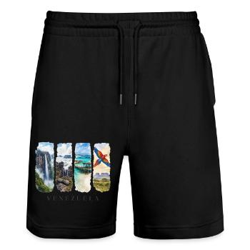Venezuela Travel – South America Waterfall & Nature - Stanley/Stella Trainer Unisex Organic Jogging Shorts - black - Front - Nik (191cm) & Marisol (170cm)