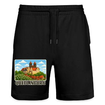 Quedlinburg - Stanley/Stella Unisex Bio Joggingshorts Trainer  - Schwarz - Vorne - Nik (191cm) & Marisol (170cm)