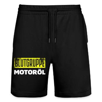 Blutgruppe Motoröl Kfz Mechaniker Auto Schrauber - Stanley/Stella Unisex Bio Joggingshorts Trainer  - Schwarz - Vorne - Nik (191cm) & Marisol (170cm)