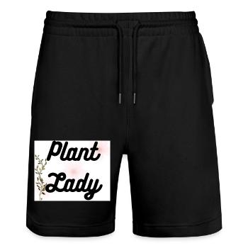 Écriture botanique de la Dame des Plantes - Short de jogging bio TRAINER Stanley/Stella unisexe - noir - Devant - Nik (191cm) & Marisol (170cm)