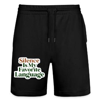Schweigen ist meine Lieblingssprache - Stanley/Stella Unisex Bio Joggingshorts Trainer  - Schwarz - Vorne - Nik (191cm) & Marisol (170cm)