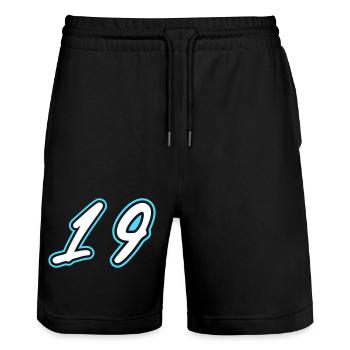 19 Number symbol - Stanley/Stella Trainer Unisex Organic Jogging Shorts - black - Front - Nik (191cm) & Marisol (170cm)