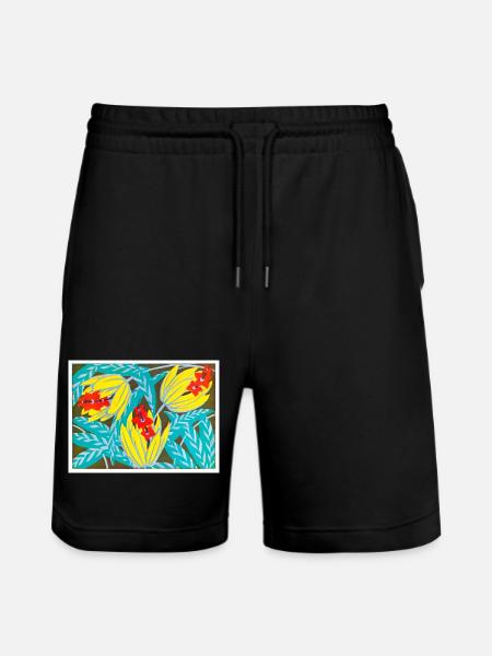 Crimson Flowers and Golden Leaves - Stanley/Stella Trainer Unisex Organic Jogging Shorts - black