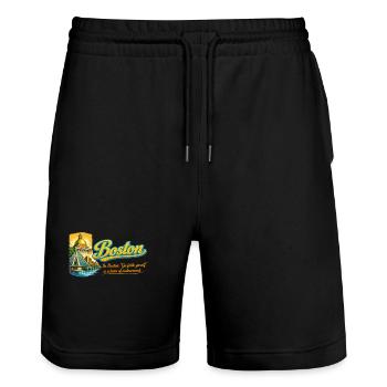 Boston Skyline Retro Vintage Design - Stanley/Stella Trainer Unisex Organic Jogging Shorts - black - Front - Nik (191cm) & Marisol (170cm)