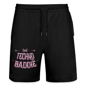 Techno Baddie Outfit - Rave Festival Techno Girl - Short de jogging bio TRAINER Stanley/Stella unisexe - noir - Devant - Nik (191cm) & Marisol (170cm)