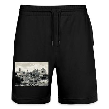 Sepia Rome: Colosseum and Square - Stanley/Stella Trainer Unisex Organic Jogging Shorts - black - Front - Nik (191cm) & Marisol (170cm)