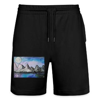 Nuit au clair de lune au bord du lac tranquille - Short de jogging bio TRAINER Stanley/Stella unisexe - noir - Devant - Nik (191cm) & Marisol (170cm)