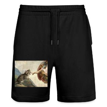 Chat gifle la main de Dieu Mème des chats drôles - Short de jogging bio TRAINER Stanley/Stella unisexe - noir - Devant - Nik (191cm) & Marisol (170cm)