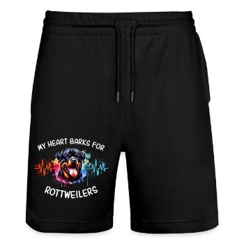 Rottweiler Heart Line - Stanley/Stella Trainer Unisex Organic Jogging Shorts - black - Front - Nik (191cm) & Marisol (170cm)