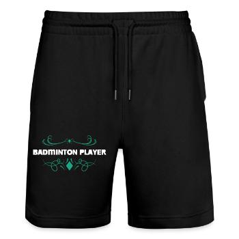 Badminton Player Ornament Design - Stanley/Stella Trainer Unisex Organic Jogging Shorts - black - Front - Nik (191cm) & Marisol (170cm)
