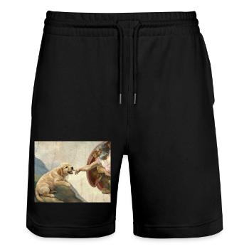 Dog God Hand Golden Retriever Dog Meme - Stanley/Stella Trainer Unisex Organic Jogging Shorts - black - Front - Nik (191cm) & Marisol (170cm)