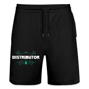 Distributor logo with floral ornaments - Stanley/Stella Trainer Unisex Organic Jogging Shorts - black - Front - Nik (191cm) & Marisol (170cm)