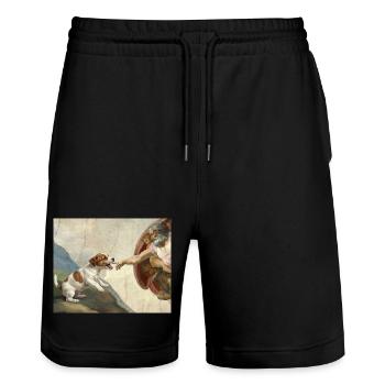 Dog God Hand Beagle Dog meme - Stanley/Stella Trainer Unisex Organic Jogging Shorts - black - Front - Nik (191cm) & Marisol (170cm)