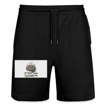Ich denke also spinn ich Gehirnwerk - Stanley/Stella Unisex Bio Joggingshorts Trainer  - Schwarz - Vorne - Nik (191cm) & Marisol (170cm)