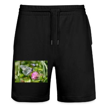 Tree White Butterfly on Blossom - Stanley/Stella Trainer Unisex Organic Jogging Shorts - black - Front - Nik (191cm) & Marisol (170cm)