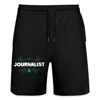 Journalist Ornament Pattern - Stanley/Stella Trainer Unisex Organic Jogging Shorts - black - Front - Nik (191cm) & Marisol (170cm)