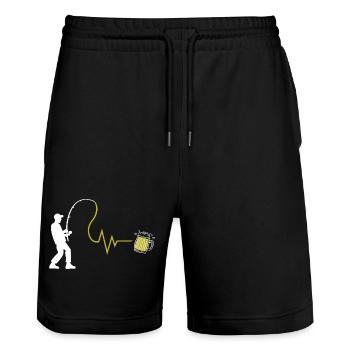 Angler's heart and after-work beer - Stanley/Stella Trainer Unisex Organic Jogging Shorts - black - Front - Nik (191cm) & Marisol (170cm)
