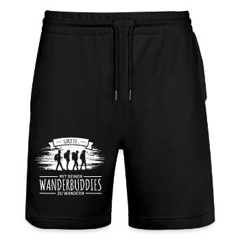 Glück ist mit Wanderbuddies zu wandern - Stanley/Stella Unisex Bio Joggingshorts Trainer  - Schwarz - Vorne - Nik (191cm) & Marisol (170cm)