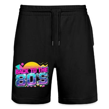 Back to the 80s Neon Retro - Stanley/Stella Trainer Unisex Organic Jogging Shorts - black - Front - Nik (191cm) & Marisol (170cm)